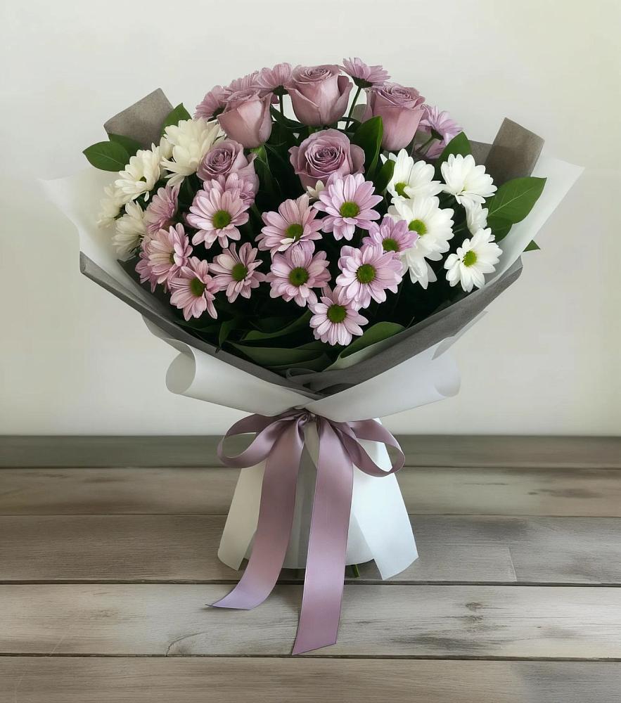 Букет цветов из: Хризантемы и Розы в Орлово