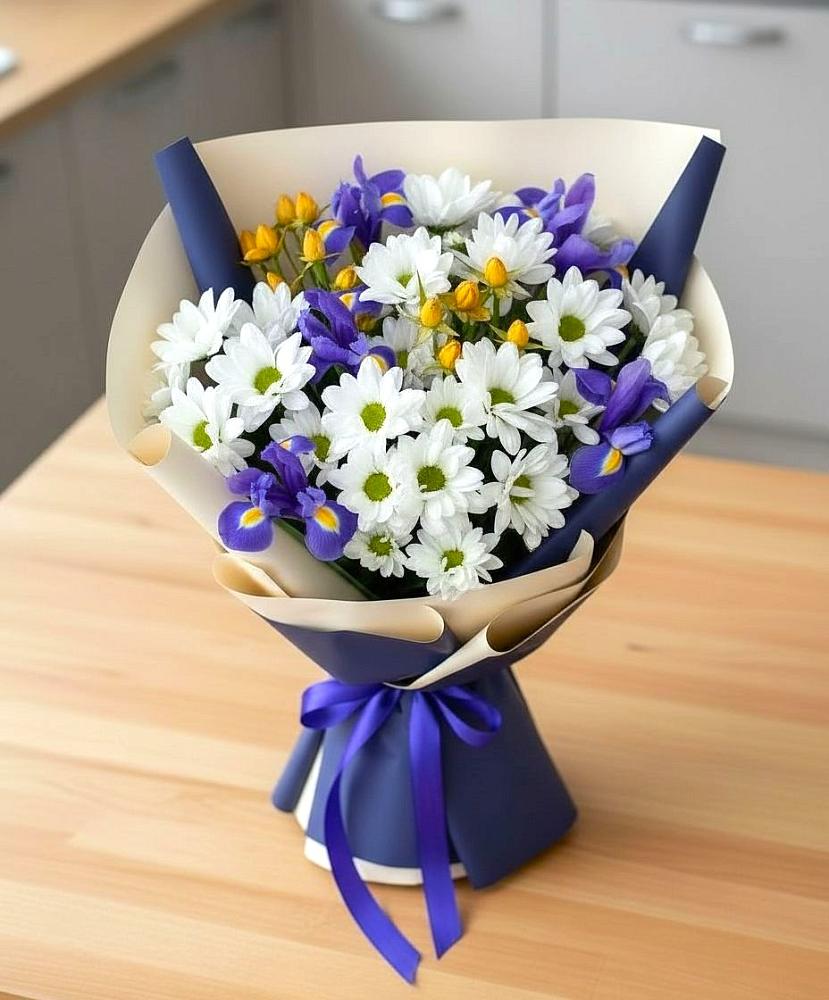 Букет цветов из: Розы, Ирисы и Хризантемы в Орлово