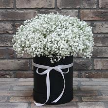 Цветочная композиция из Гипсофила в шляпной коробке в Орлово